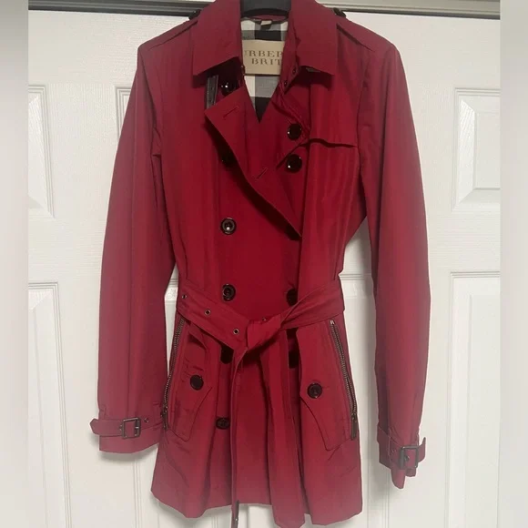 Burberry Brit red cotton blend double breasted trench coat alizarin crimson 8 - Picture 3 of 16